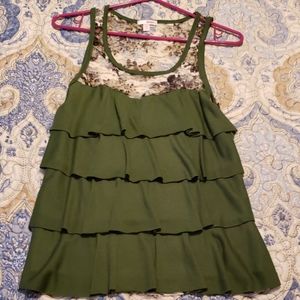 Bongo Ruffle & Lace Tank Top Large